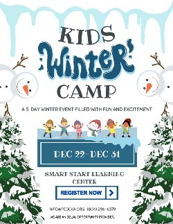 snow covered trees with children playing